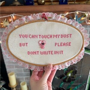 Vintage Handmade Cross Stitch Hoop Wall Accent